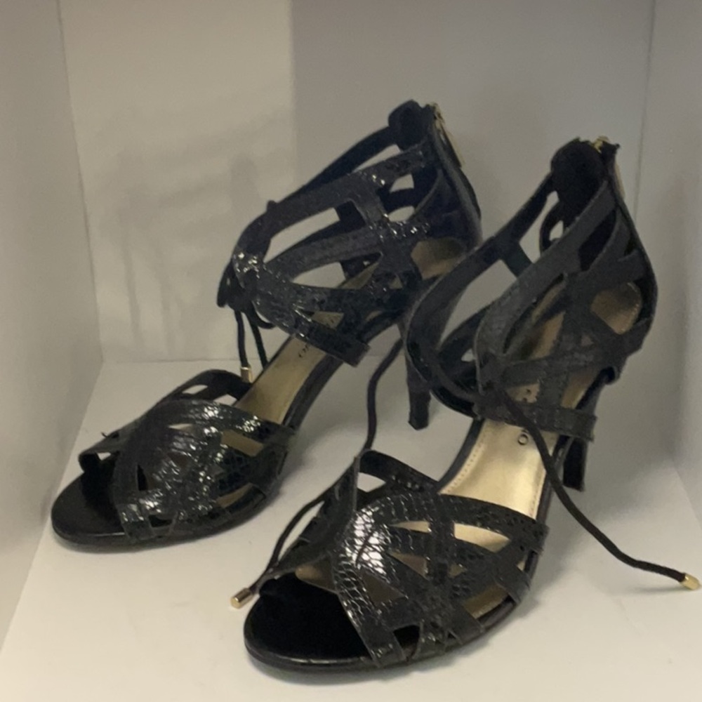 Christian Siriano Black Heels with Intricate Cut-Out Design
